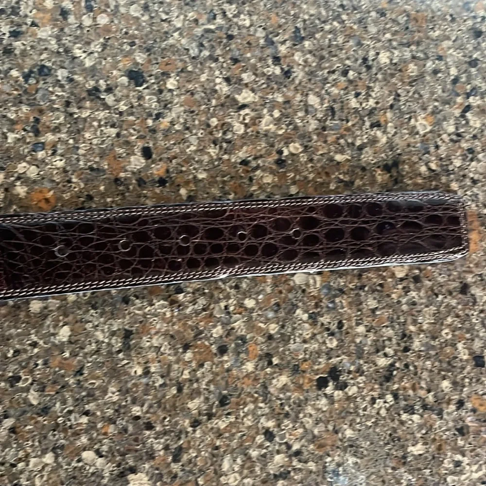 Pierre Cardin Paris France Brown Leather Crocodile Veritable Gold Belt Size 85